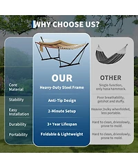 homfan Stripe Double Hammock Set – 450LBS, Freestanding with Pillows and Balance Rope for Patio or Yard