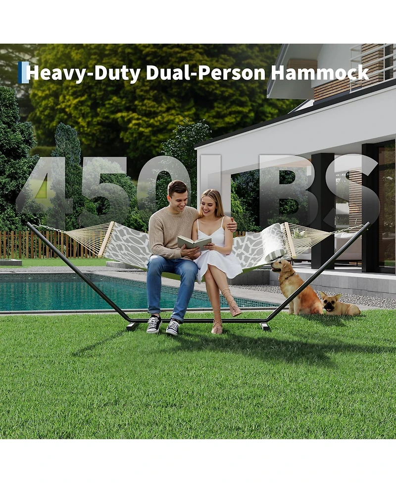 homfan 2 Person Hammock with Adjustable Steel Frame – Portable Outdoor Hammock Supports 450 Lbs for Patio, Garden, Backyard or Beach