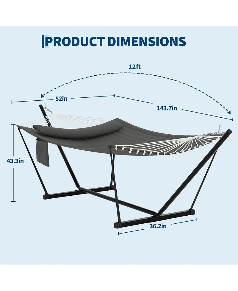 homfan Double Hammock with Stand for Outside –450 Lbs Capacity with Pillow and Balance Rope for Patio, Backyard or Poolside