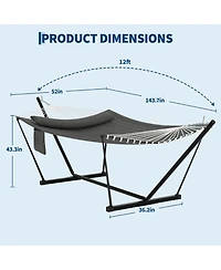 homfan Double Hammock with Stand for Outside –450 Lbs Capacity with Pillow and Balance Rope for Patio, Backyard or Poolside