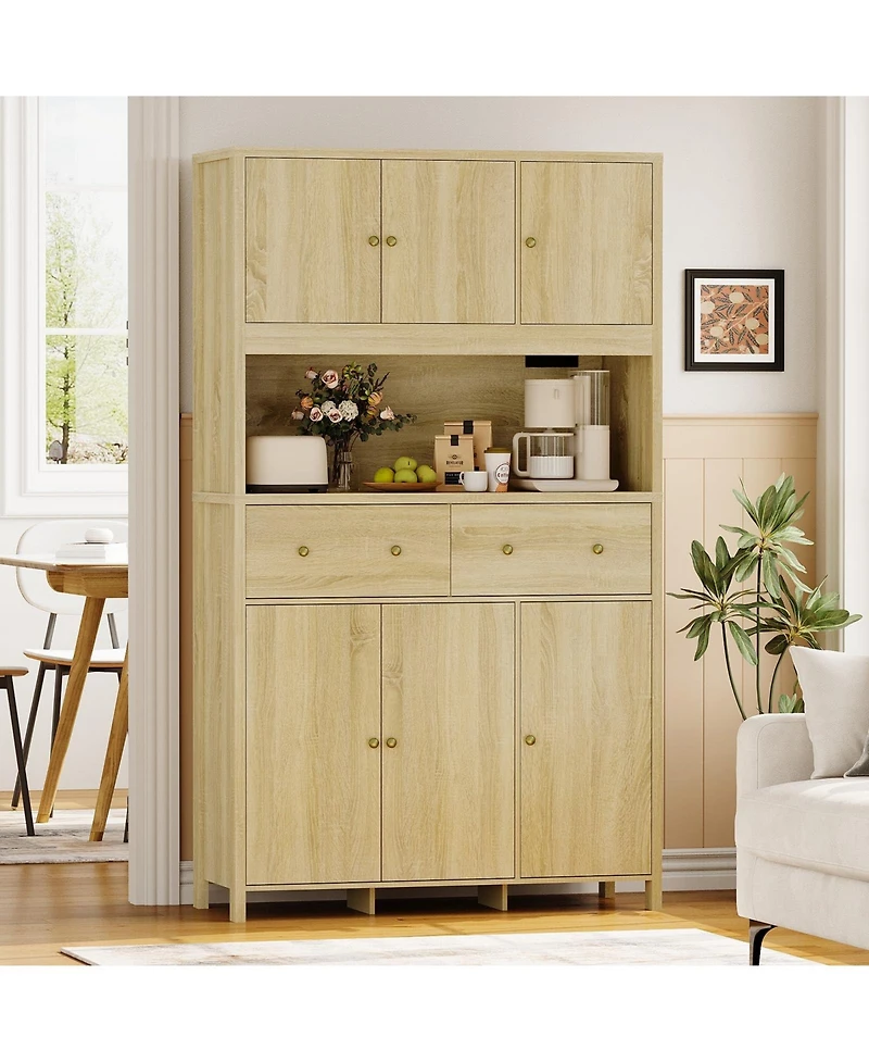 homfan 71" H Pantry Cabinet with Charging Station, Tall Kitchen Storage Countertop, Modern Hutch Drawers for Living Room, Dining Room