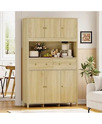 homfan 71" H Pantry Cabinet with Charging Station, Tall Kitchen Storage Countertop, Modern Hutch Drawers for Living Room, Dining Room