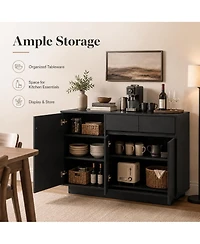 homfan 55 Inch Buffet Cabinet, 3 Doors and 2 Drawers, Sideboard, Coffee Bar Kitchen Cabinet for Kitchen, Living Room, Entryway
