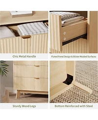 homfan Modern Set of 2 Chests of Drawers, 3 Drawers, Fluted Sides, Mid-Century Style, Made of Wood, Ideal for Living Room, Bedroom or Hallway