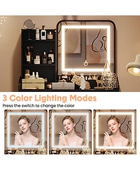 homfan Makeup Vanity Set with Lights, Small Desk with Upholstered Stool, Dressing Table with 2 Drawers and 3-Tier Shelves for Bedroom, 3 Light Modes