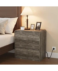 homfan Set of 2 Fluted Nightstands with Charging Station and 3 Drawers