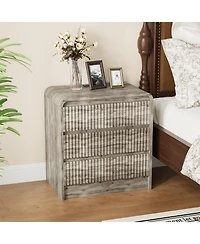 homfan 23.6-Inch Fluted Nightstand with Charging Station and 3 Drawers