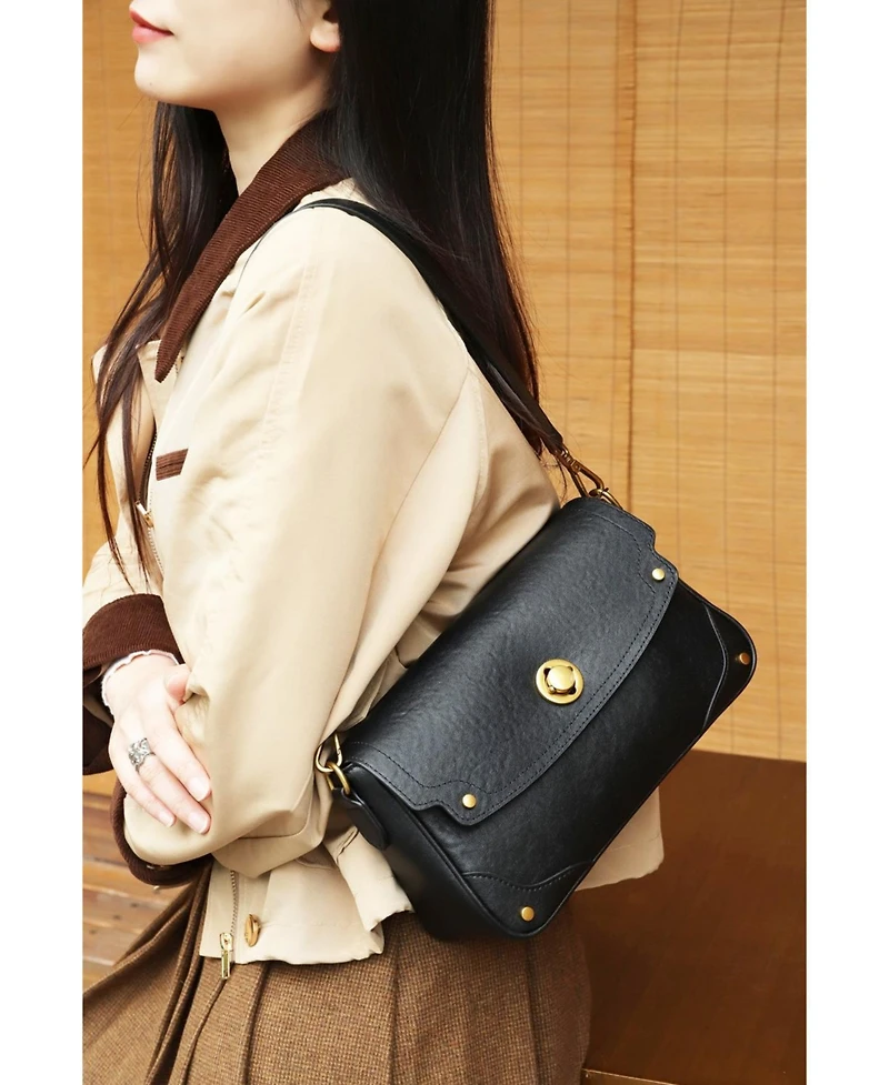 Susu Women's Mila Leather Shoulder Bag Convertible Crossbody Purse with Gold Hardware
