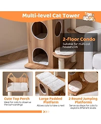 Hongge 48 Inch Wooden Cat Tree with 2-Floor Condo Cat-Head Perch and Sisal Posts