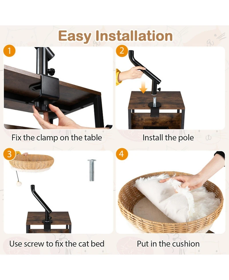 Hongge Clamp-On Cat Desk Bed with 360-Degree Rotating Bracket and Removable Cushion