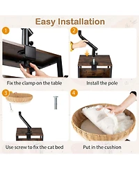 Hongge Clamp-On Cat Desk Bed with 360-Degree Rotating Bracket and Removable Cushion