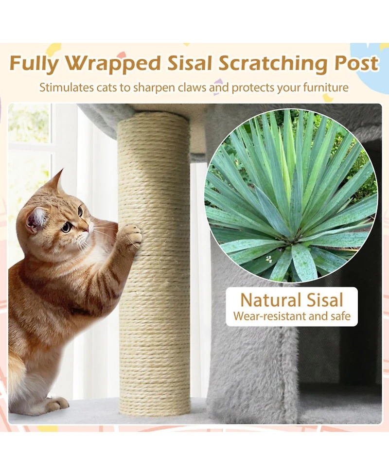 Hongge 26 Inch Cat Tower with Large Padded Perch Dual Condos and Sisal Scratching Posts