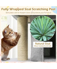 Hongge 26 Inch Cat Tower with Large Padded Perch Dual Condos and Sisal Scratching Posts