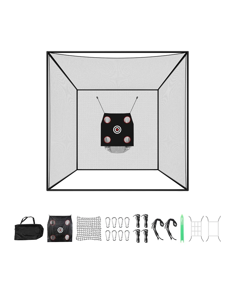 Sevorley Golf Practice Cage, 10 x 10 x 10 ft Hitting Net with Golf and 9-Hole Baseball Targets