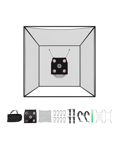 Sevorley Golf Practice Cage, 10 x 10 x 10 ft Hitting Net with Golf and 9-Hole Baseball Targets