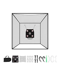 Sevorley Golf Practice Cage, 10 x 10 x 10 ft Hitting Net with Golf and 9-Hole Baseball Targets