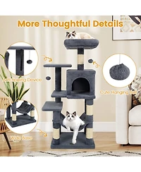 Hongge 44 Inch Multi-Level Cat Tower with 2-Door Condo Padded Perch Hammock and Sisal Posts