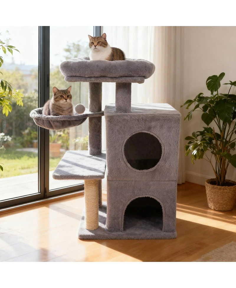 Hongge 33 Inch Kitten Tower with 2-Tier Condo Padded Perch and Sisal Scratching Posts