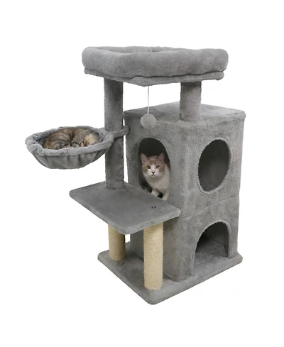 Hongge 33 Inch Kitten Tower with 2-Tier Condo Padded Perch and Sisal Scratching Posts
