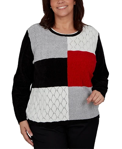 Alfred Dunner Plus Classic Textured Chenille Colorblock Sweater