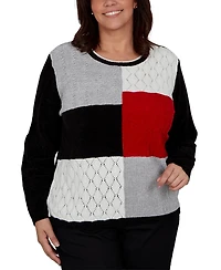 Alfred Dunner Plus Classic Textured Chenille Colorblock Sweater