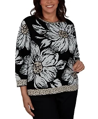 Alfred Dunner Plus Travel Advisory Dramatic Ink Floral Sweater