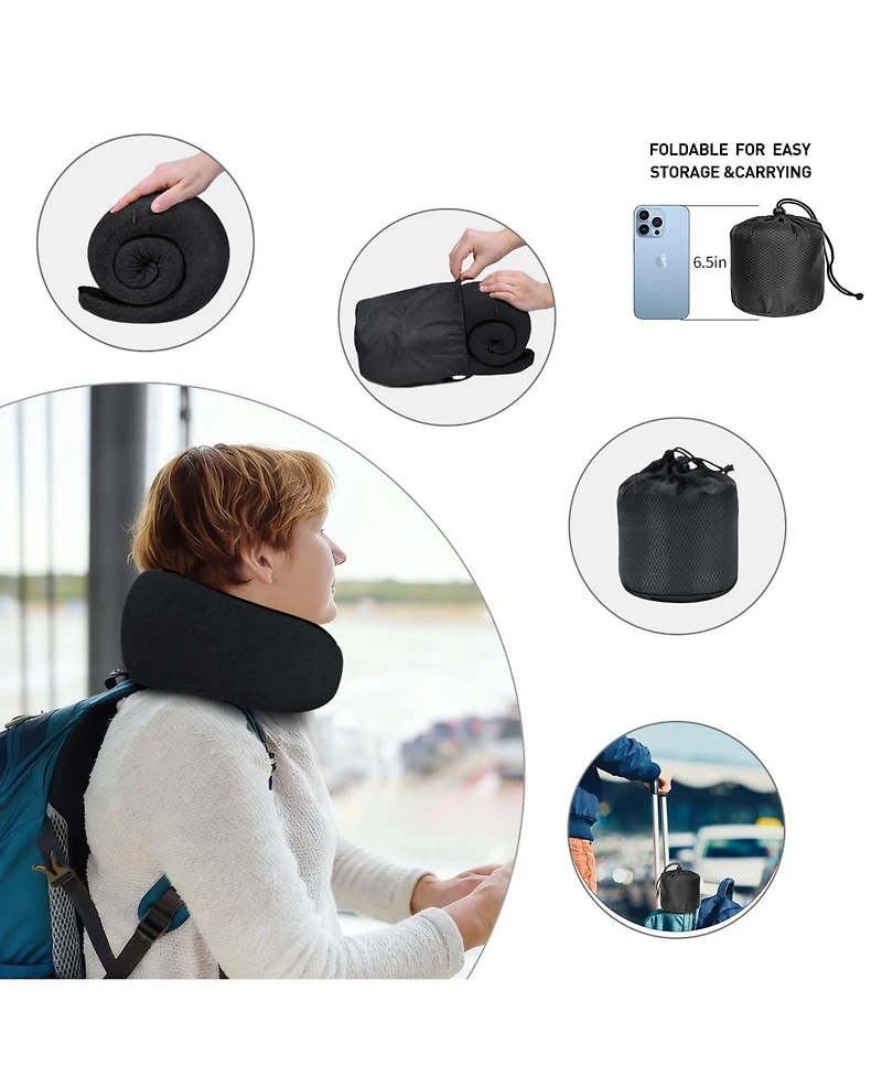 Piscifun Memory Foam Travel Neck Pillow For Airplane Car Home Adjustable Support Washable Portable