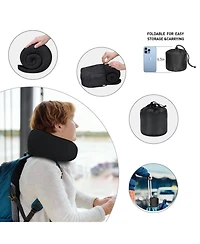 Piscifun Memory Foam Travel Neck Pillow For Airplane Car Home Adjustable Support Washable Portable