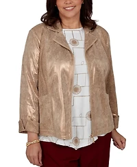 Alfred Dunner Plus Union Square Mixed Media Knit Back Jacket