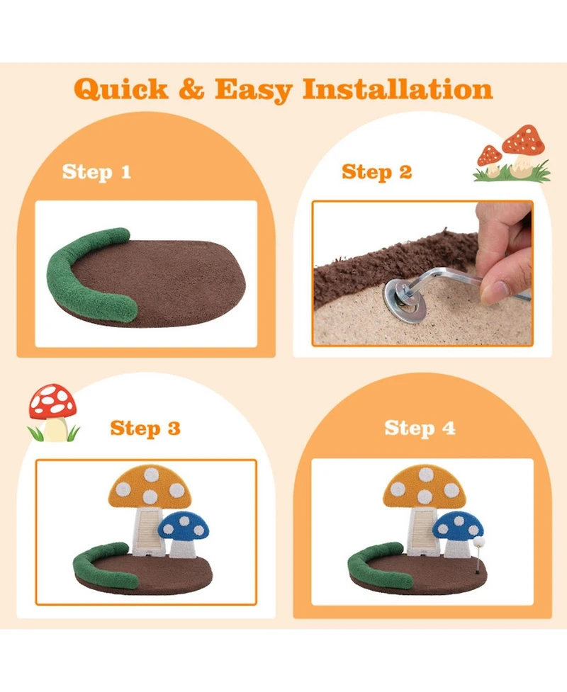 Hongge Mushroom Cat Bed and Claw Scratcher with Wide Cushion and Sisal Scratch Panel