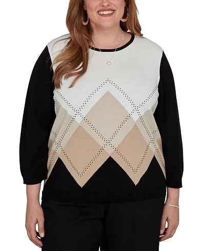 Alfred Dunner Plus Classic Argyle Beaded Sweater