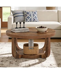 Tribesigns Round Coffee Table,31.5" 2-Tier Coffee Table with Storage Shelf,Rustic Wooden Center Table with Thick Tabletop for Living Room