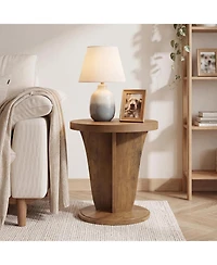 Tribesigns Round Side Table, Mid Century Space-Saving End Table | Modern Accent Nightstand for Small Space, Wood Drink Table
