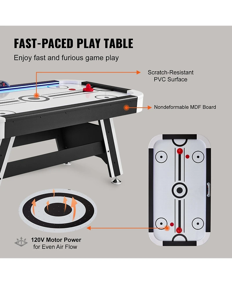 Sevorley 72 Air-Powered Hockey Table with Led Lights and Electronic Scoring