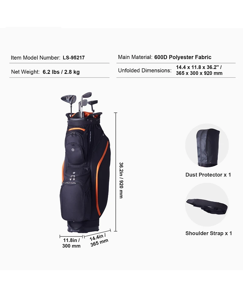 Sevorley 14-Way Golf Cart Bag with 13 Pockets, Dust Cover and Detachable Straps