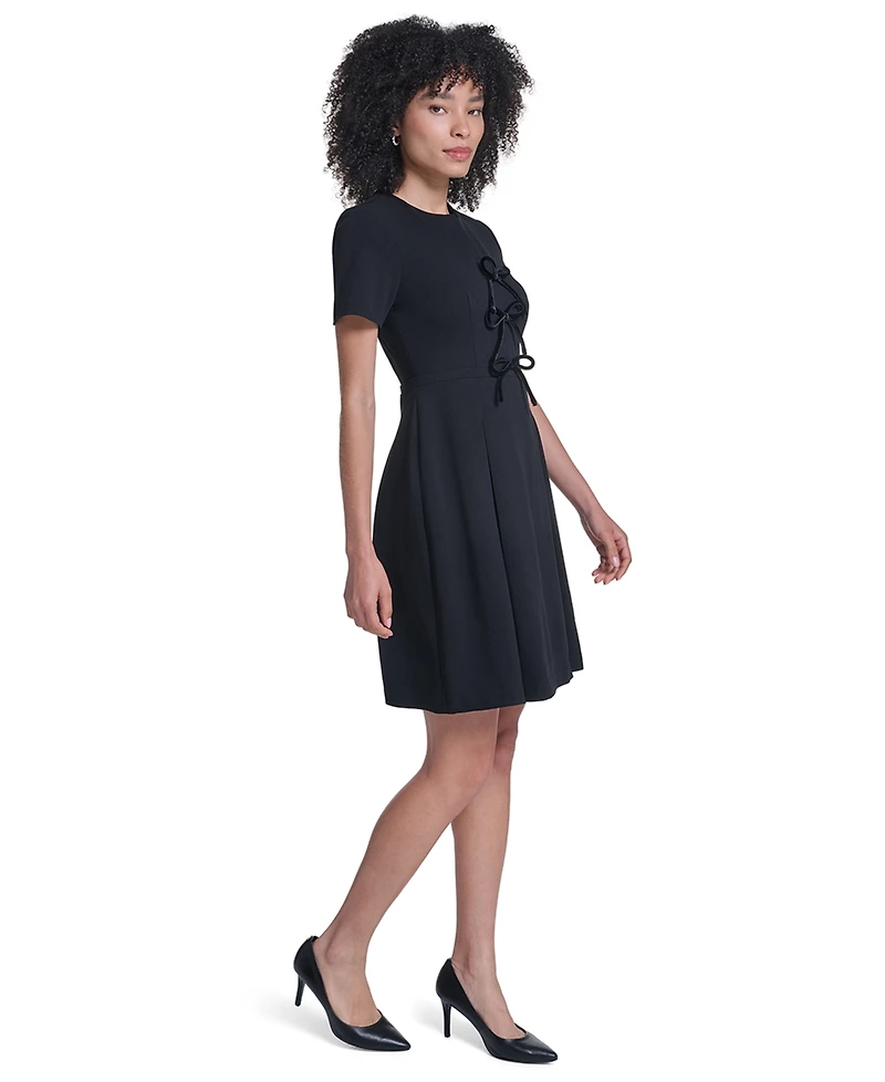 Karl Lagerfeld Paris Women's Scuba Crepe Stretch Velvet Bows Short Dress