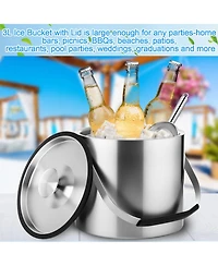 Piscifun Double Walled Insulated Ice Bucket with Lid Scoop Strainer Handle for Cocktail Parties