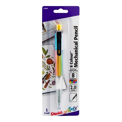 Pentel Arts 8 Color Mechanical Pencil (2.0mm), Assorted Accent Clip Colors 1-Pk