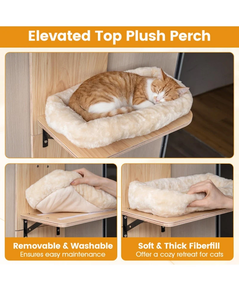 Hongge Door-Hanging Cat Climber 4-Level Adjustable Height with Plush Bed and Jute Post