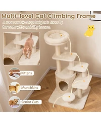 Hongge 40 Inch Multi-Level Cat Tower with Sisal Posts Hideaway Condo and Jingle Ball