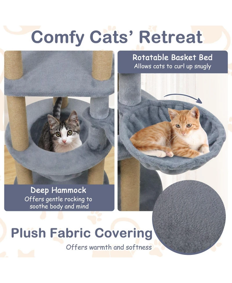 Hongge 47 Inch Cat Tower with Cozy Cat Nest Top Perch and Jute Scratching Posts