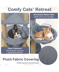 Hongge 47 Inch Cat Tower with Cozy Cat Nest Top Perch and Jute Scratching Posts