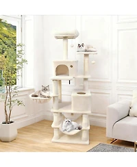 Hongge 66 Inch Cat Tree with 2 Condos Hammock Basket and Sisal Scratching Posts