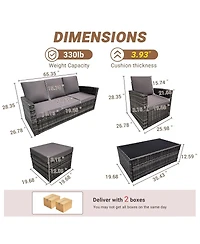 Asagikoiai 6-Piece Outdoor Wicker Sectional Patio Furniture Set with Sofa and Ottomans