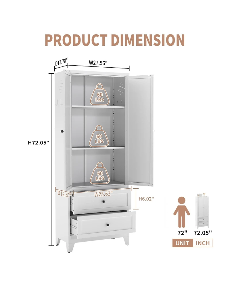 Boyel Living Pantry Storage Cabinet Steel Adjustable Shelves Drawers Rust Resistant