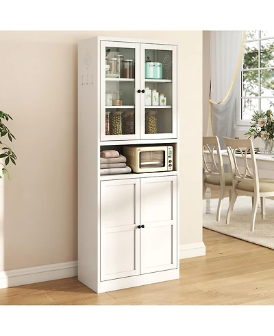Boyel Living 72 Inch Steel 4 Shelf Storage Cabinet Glass Door with Adjustable Shelves