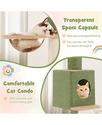 Hongge Floor to Ceiling Cat Tree 86 to 99.5 Inch Adjustable Height with Space Capsule and Sisal Posts