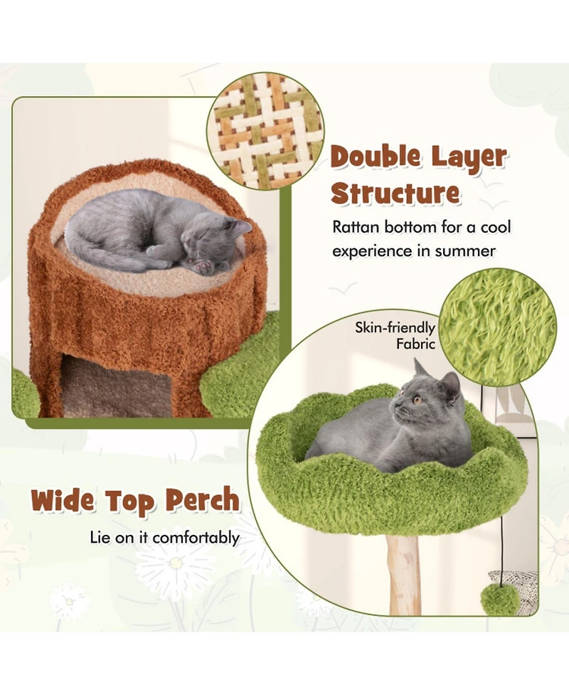 Hongge 55 Inch Multi-Level Cat Tree with Double-Decker Cat House Wide Perch and Sisal Panel
