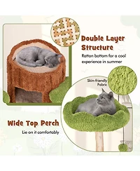 Hongge 55 Inch Multi-Level Cat Tree with Double-Decker Cat House Wide Perch and Sisal Panel