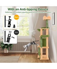 Hongge 63 Inch Cactus Cat Tree with Hideaway Condo Crown Perch and Sisal Scratching Posts